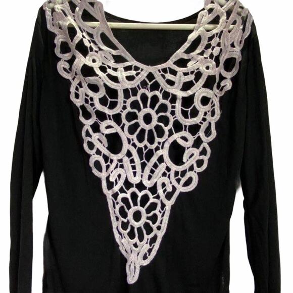 Rui Feng Fashion Black Crochet Lace Cut Out Long Sleeve Top Large - Picture 2 of 12